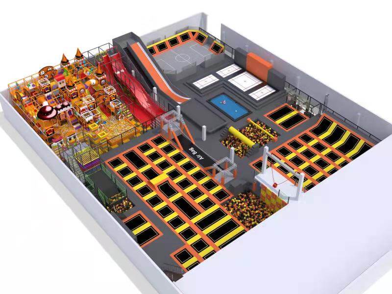 Trampoline Park with Slide and Climbing Walls