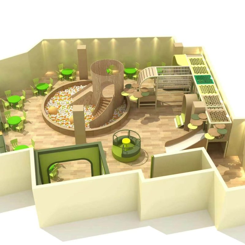 Customized Commercial Indoor Playground Wooden Tree House Slide Amusement Park Cafe Kids Soft Play Equipment.