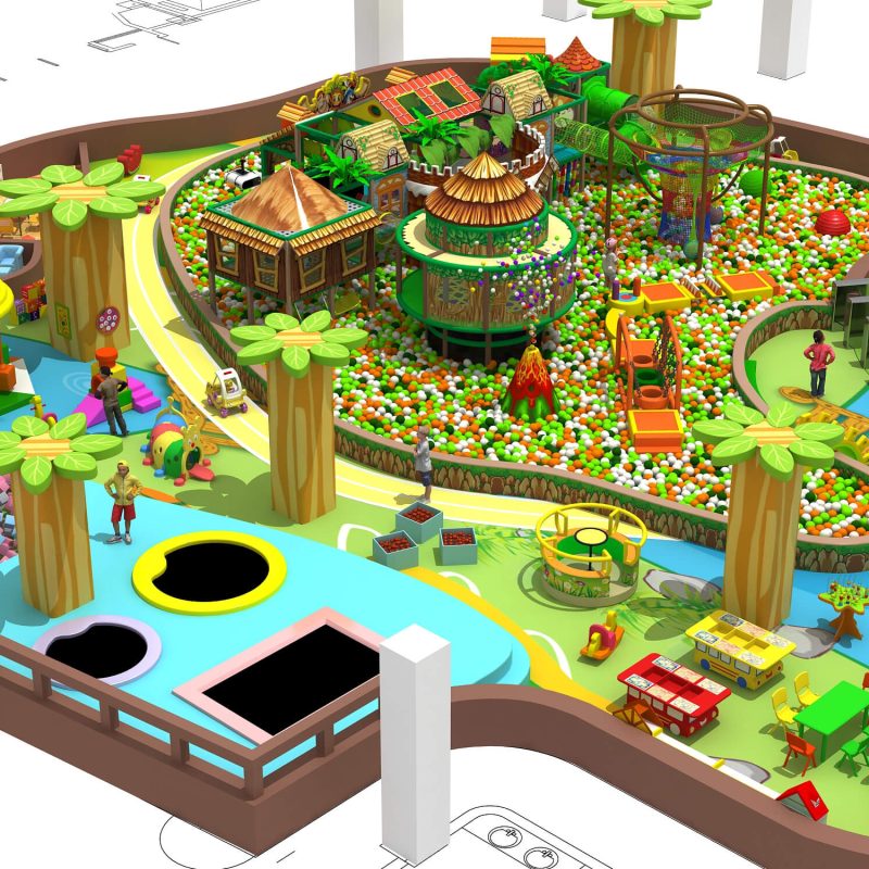 Indoor Playground Wooden Tree House Slide Amusement Park
